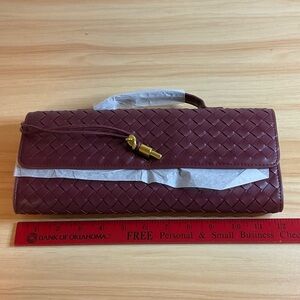 Woven Leather Clutch Bag in Burgundy